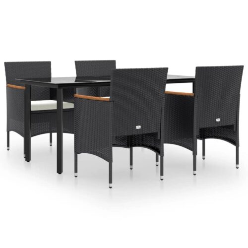 5-Piece Garden Dining Set with Cushions Black