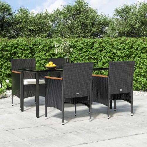 5-Piece Garden Dining Set with Cushions Black - Image 2