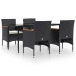 5-Piece Garden Dining Set with Cushions Black