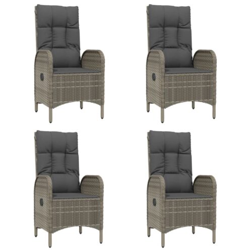 5-Piece Garden Dining Set with Cushions Black Grey Poly Rattan Wicker Outdoor Patio Furniture - Image 4