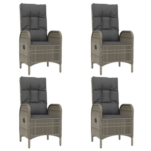 5-Piece Garden Dining Set with Cushions Black Grey Poly Rattan Wicker Outdoor Patio Furniture - Image 4