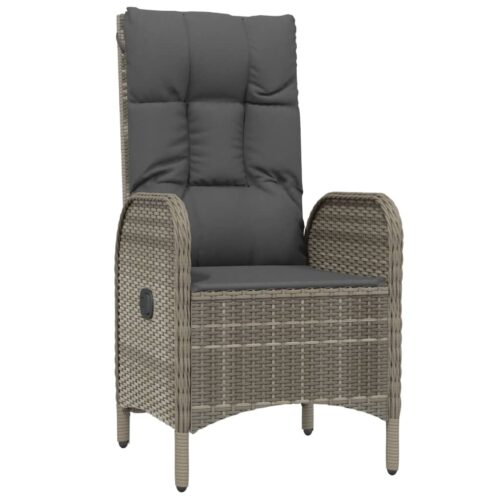 5-Piece Garden Dining Set with Cushions Black Grey Poly Rattan Wicker Outdoor Patio Furniture - Image 5