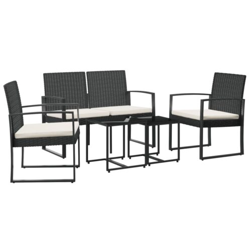 5-Piece Garden Dining Set with Cushions Black PP Rattan