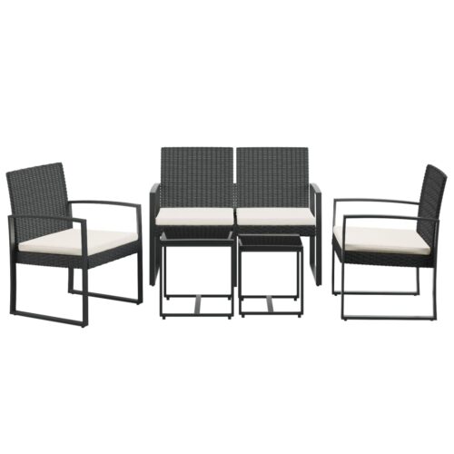 5-Piece Garden Dining Set with Cushions Black PP Rattan - Image 3