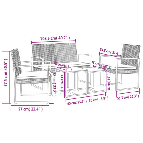 5-Piece Garden Dining Set with Cushions Black PP Rattan - Image 6