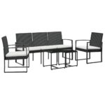 5-Piece Garden Dining Set with Cushions Black PP Rattan