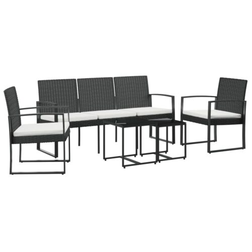 5-Piece Garden Dining Set with Cushions Black PP Rattan