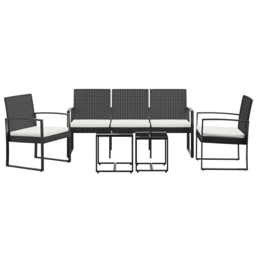 5-Piece Garden Dining Set with Cushions Black PP Rattan - Image 3