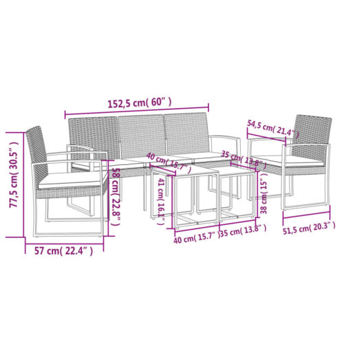 5-Piece Garden Dining Set with Cushions Black PP Rattan - Image 6