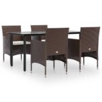 5-Piece Garden Dining Set with Cushions Brown Black