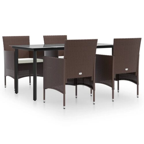 5-Piece Garden Dining Set with Cushions Brown Black