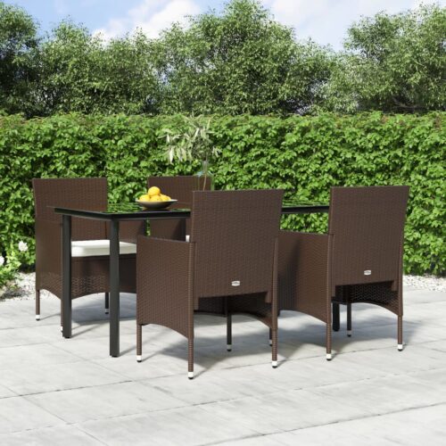 5-Piece Garden Dining Set with Cushions Brown Black - Image 2