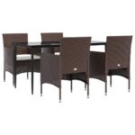 5-Piece Garden Dining Set with Cushions Brown Black