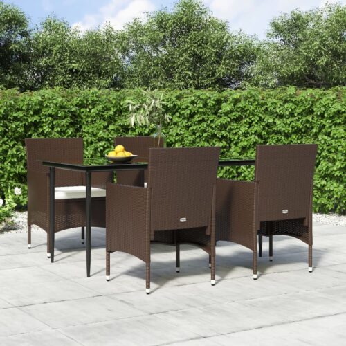 5-Piece Garden Dining Set with Cushions Brown Black - Image 2
