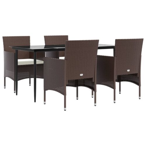 5-Piece Garden Dining Set with Cushions Brown Black - Image 3