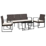 5-Piece Garden Dining Set with Cushions Brown PP Rattan