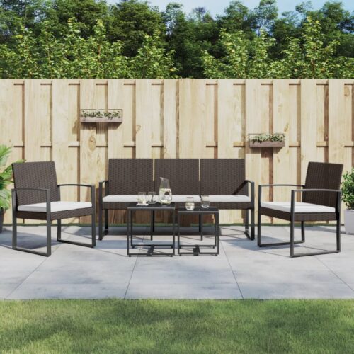 5-Piece Garden Dining Set with Cushions Brown PP Rattan - Image 2