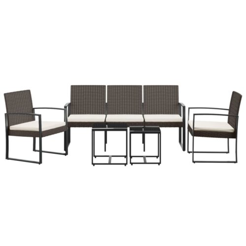 5-Piece Garden Dining Set with Cushions Brown PP Rattan - Image 3