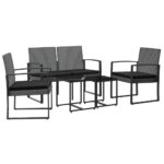 5-Piece Garden Dining Set with Cushions Dark Grey PP Rattan