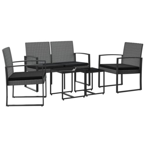 5-Piece Garden Dining Set with Cushions Dark Grey PP Rattan