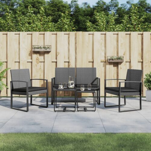 5-Piece Garden Dining Set with Cushions Dark Grey PP Rattan - Image 2