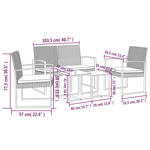 5-Piece Garden Dining Set with Cushions Dark Grey PP Rattan - Image 6
