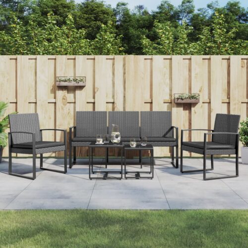 5-Piece Outdoor Dining Set Cushions Garden Patio Chairs Table Rattan Dark Grey - Image 2