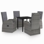 5-Piece Garden Dining Set with Cushions Grey