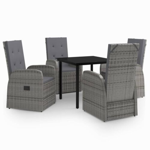 5-Piece Garden Dining Set with Cushions Grey