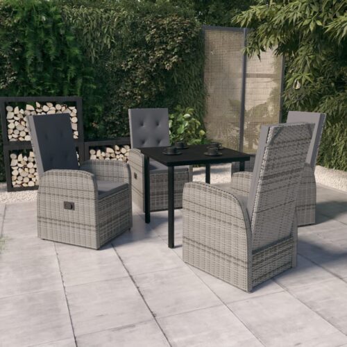 5-Piece Garden Dining Set with Cushions Grey - Image 2