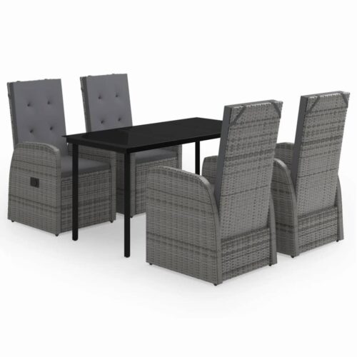 5-Piece Garden Dining Set with Cushions Grey