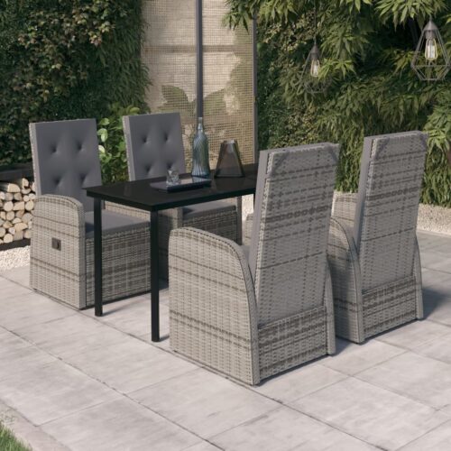 5-Piece Garden Dining Set with Cushions Grey - Image 2