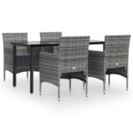 5-Piece Garden Dining Set with Cushions Grey Black