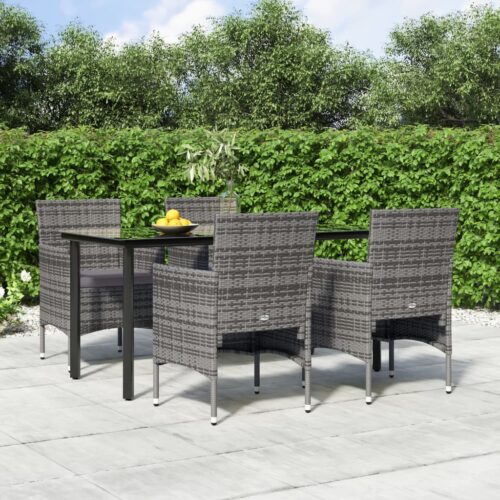 5-Piece Garden Dining Set with Cushions Grey Black - Image 2