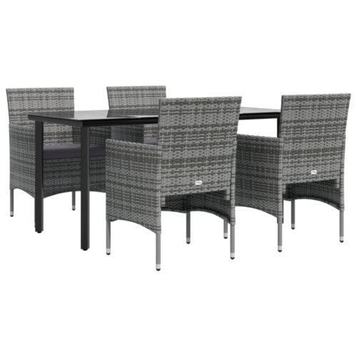 5-Piece Garden Dining Set with Cushions Grey Black - Image 3