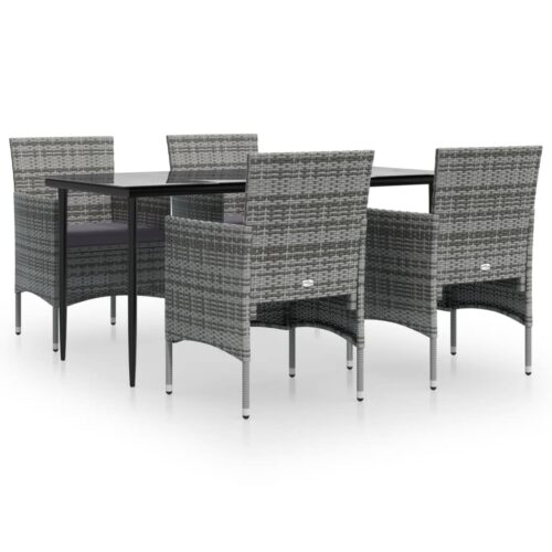 5-Piece Garden Dining Set with Cushions Grey Black