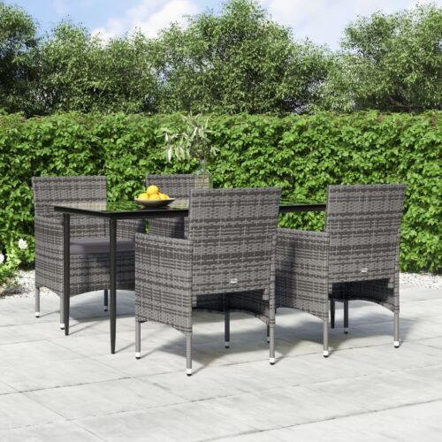 5-Piece Garden Dining Set with Cushions Grey Black - Image 2