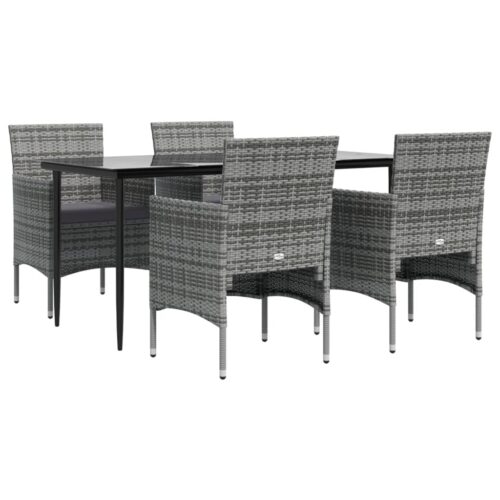 5-Piece Garden Dining Set with Cushions Grey Black - Image 3
