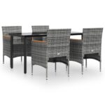5-Piece Garden Dining Set with Cushions Grey Black