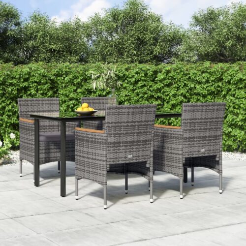 5-Piece Garden Dining Set with Cushions Grey Black - Image 2