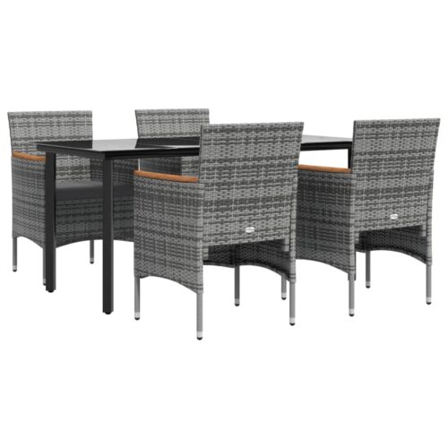 5-Piece Garden Dining Set with Cushions Grey Black - Image 3