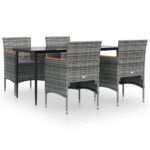 5-Piece Garden Dining Set with Cushions Grey Black