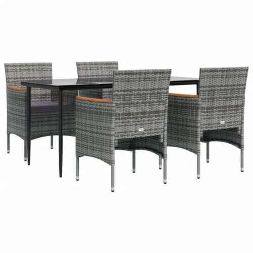 5-Piece Garden Dining Set with Cushions Grey Black - Image 3
