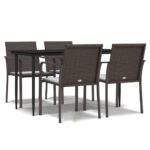 5-Piece Garden Dining Set with Cushions Poly Rattan Wicker Outdoor Patio Furniture Steel