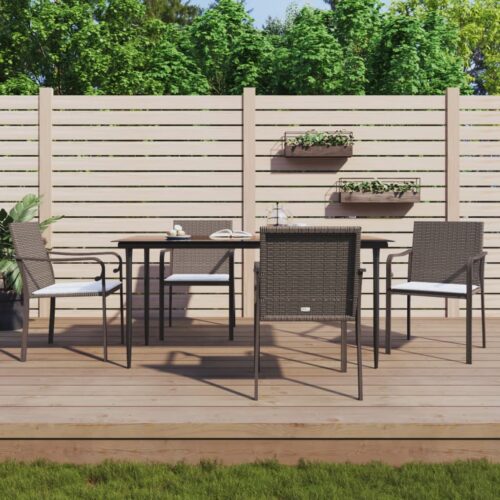 5-Piece Garden Dining Set with Cushions Poly Rattan Wicker Outdoor Patio Furniture Steel - Image 2