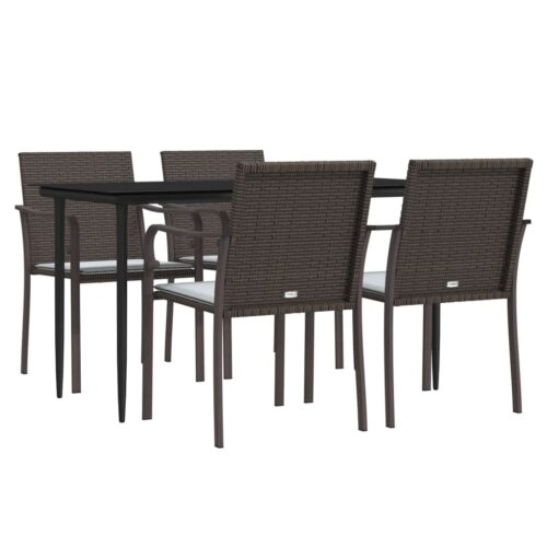 5-Piece Garden Dining Set with Cushions Poly Rattan Wicker Outdoor Patio Furniture Steel - Image 3