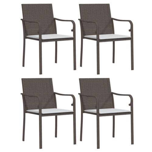 5-Piece Garden Dining Set with Cushions Poly Rattan Wicker Outdoor Patio Furniture Steel - Image 4
