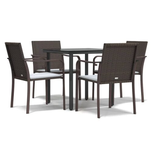 5-Piece Garden Dining Set with Cushions Poly Rattan Wicker Outdoor Patio Furniture Steel