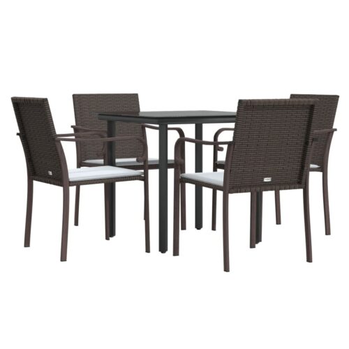 5-Piece Garden Dining Set with Cushions Poly Rattan Wicker Outdoor Patio Furniture Steel - Image 3