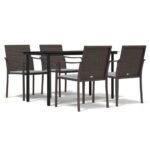 5-Piece Garden Dining Set with Cushions Poly Rattan Wicker Outdoor Patio Furniture Steel